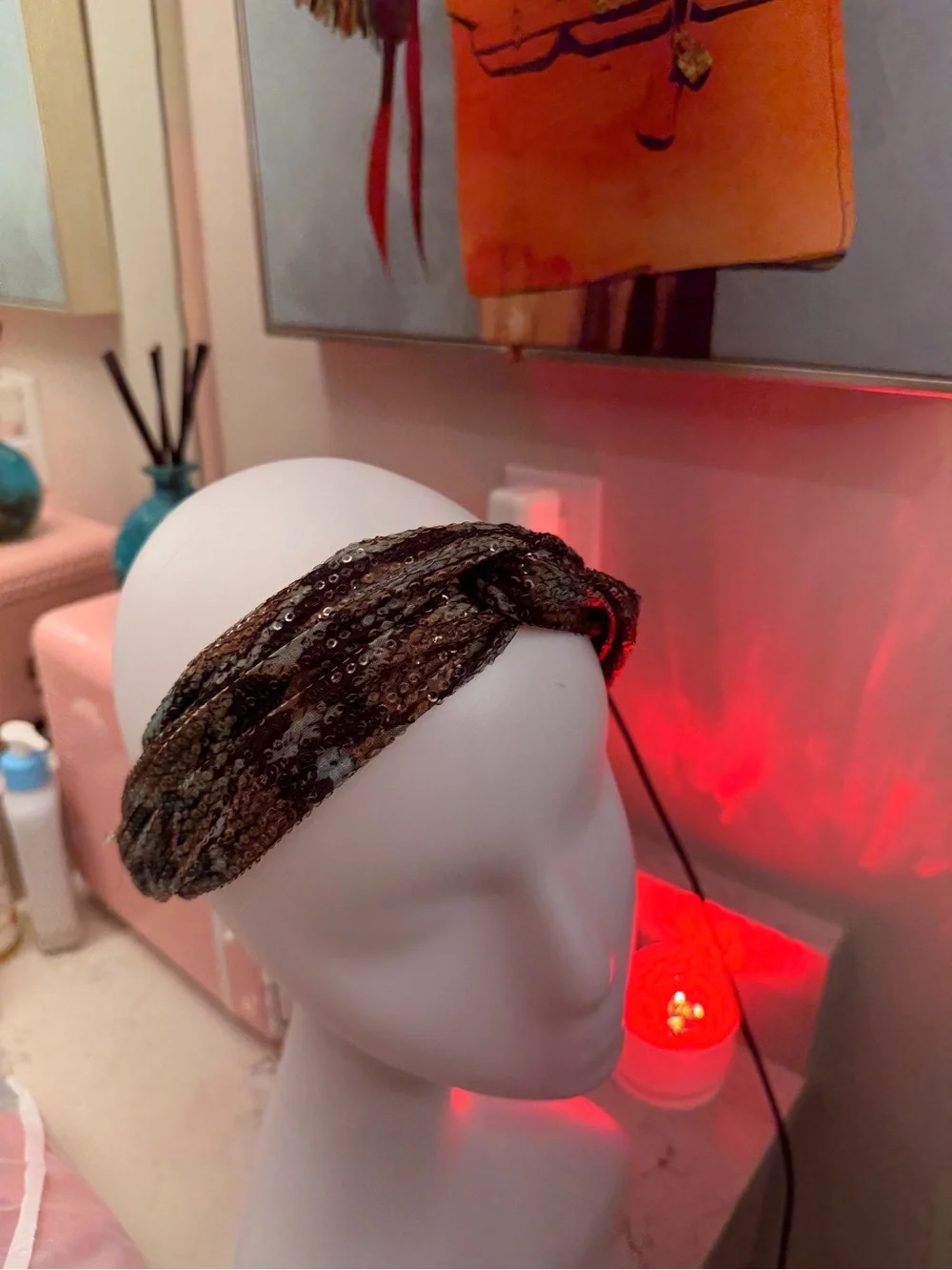 Zara Sequin Twist Headband in Brown and Teal